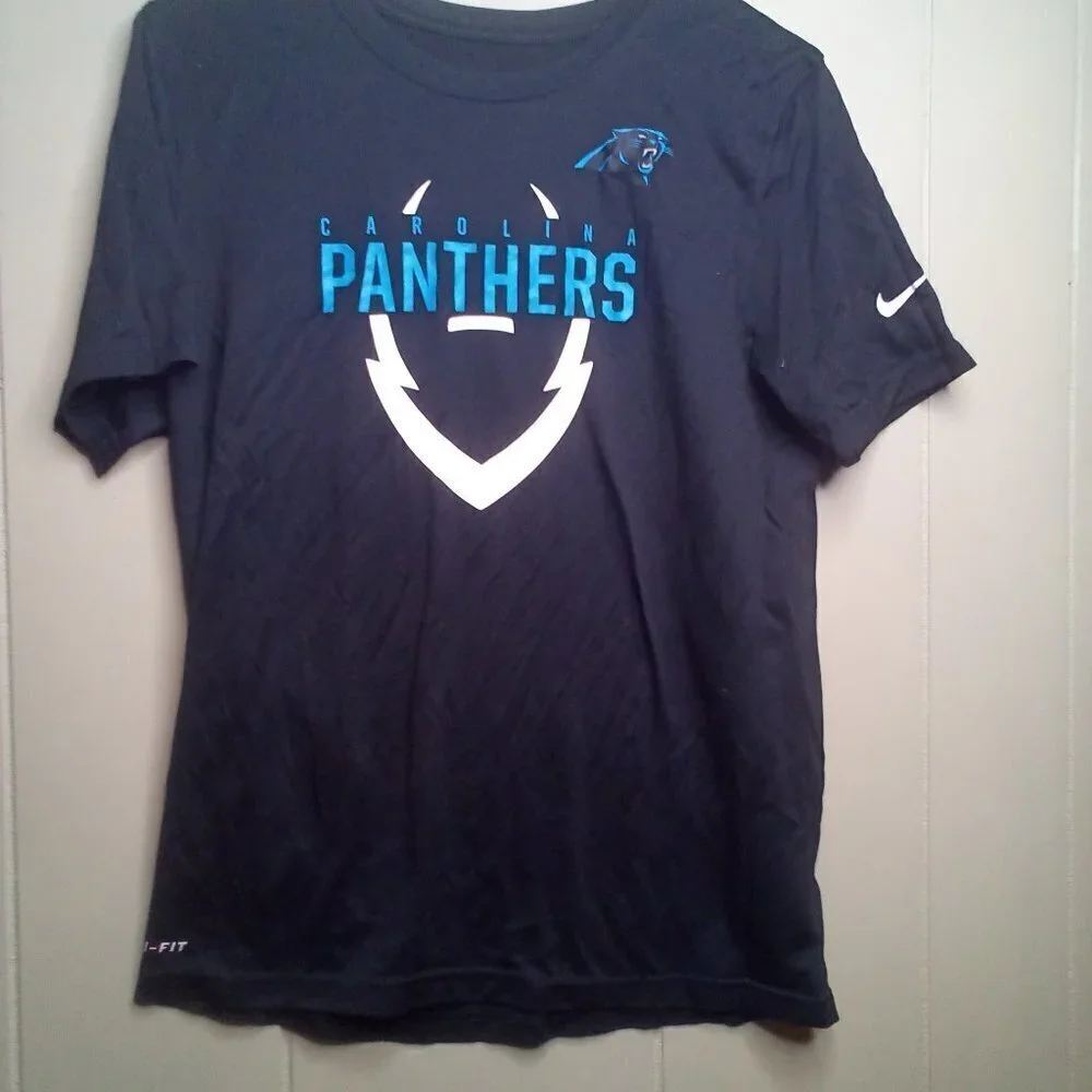 Nike Carolina Panthers Shirt L Boys Dri-Fit Short Sleeve Black Blue